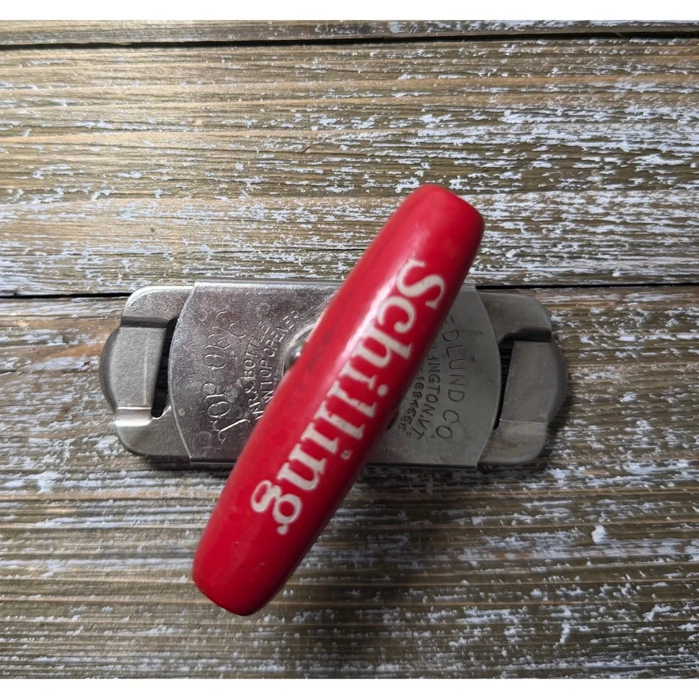 Vintage Schilling Edlund Co Top-Off Jar Bottle Opener Red Handle Burlington VT